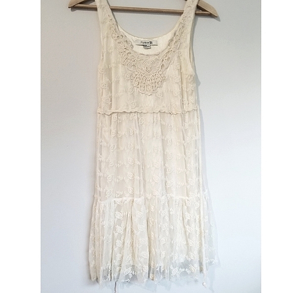 Forever 21 Dresses & Skirts - Cream lace dress with tie back